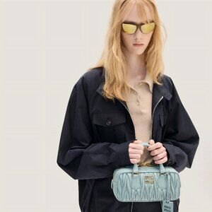 Miu Miu Arcadie Matelassé Embossed Blue Handbag